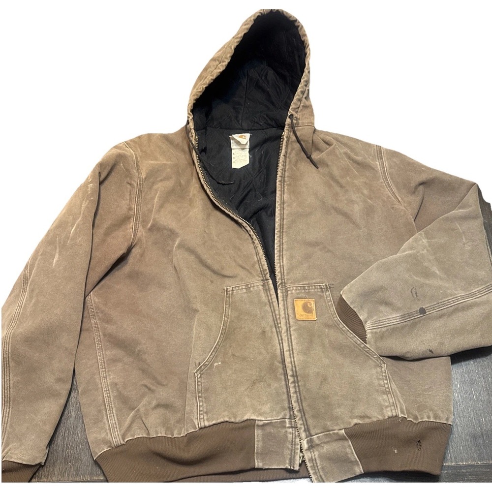 Vintage Carhartt J68 CHT Chestnut Brown Jacket Size XXL TALL Quilted Distressed‎